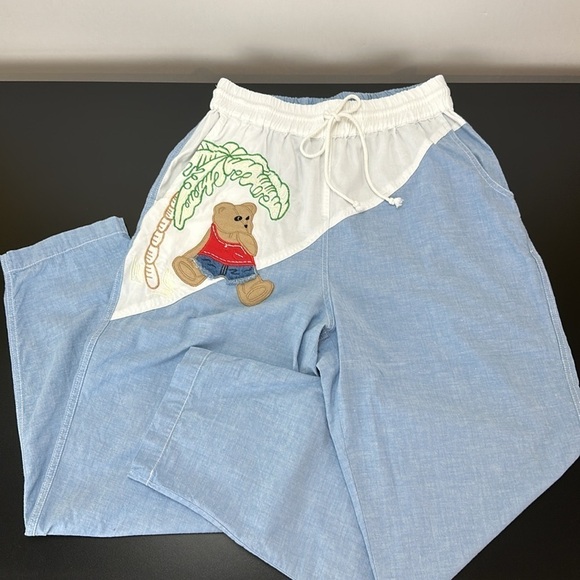 Vtg Together Pull On Drawstring Waist Teddy Bear Pants L Tapered Leg High Rise - Picture 2 of 16